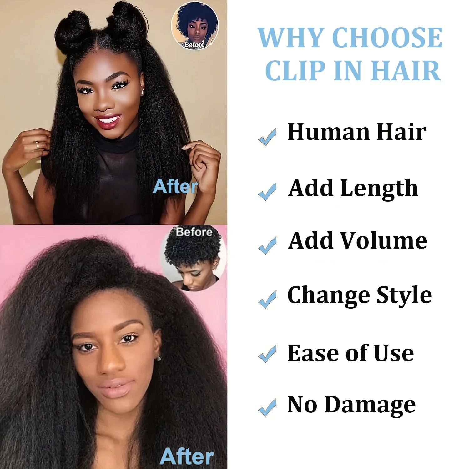 Kinky Straight Clips In Human Hair Extensions