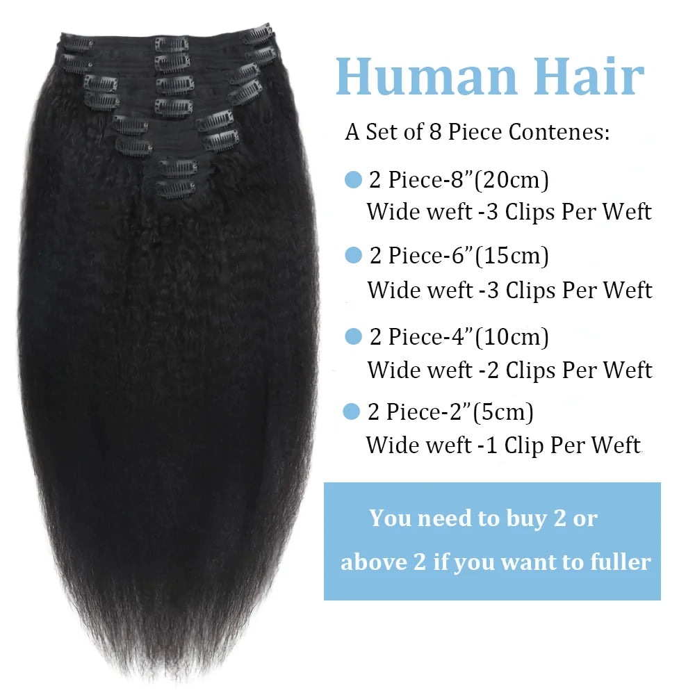 Kinky Straight Clips In Human Hair Extensions