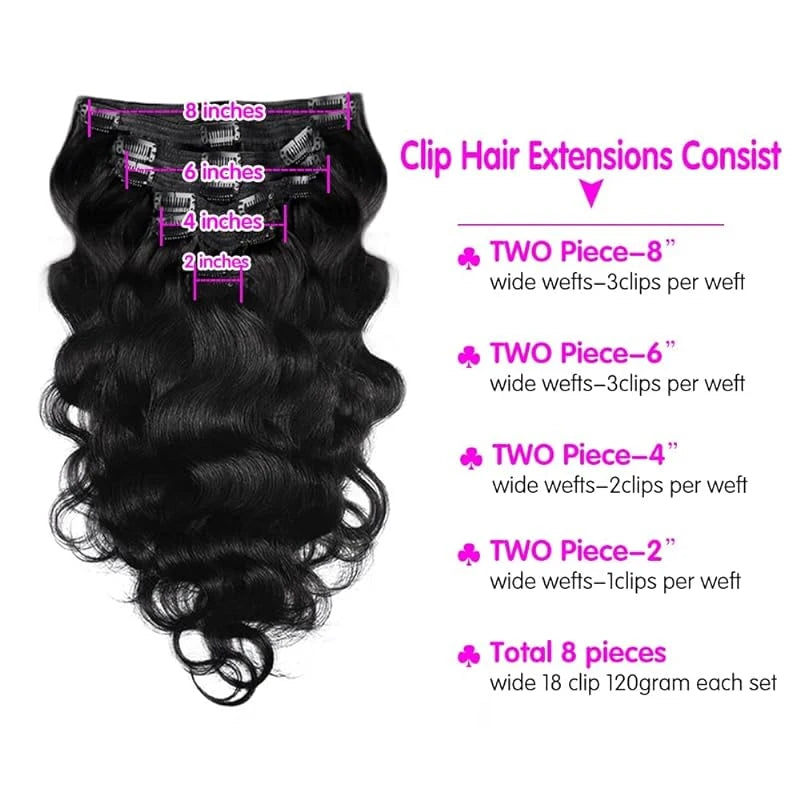 Body Wave Clip in Hair Extensions Human Hair