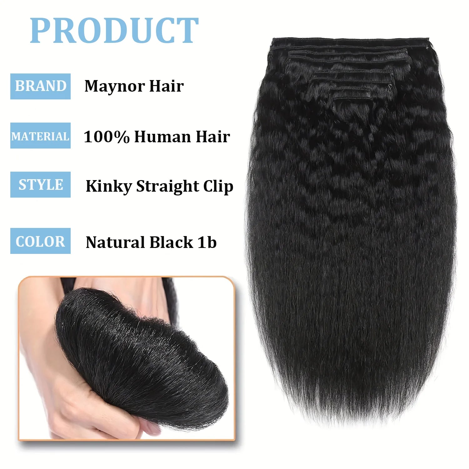 Kinky Straight Clips In Human Hair Extensions
