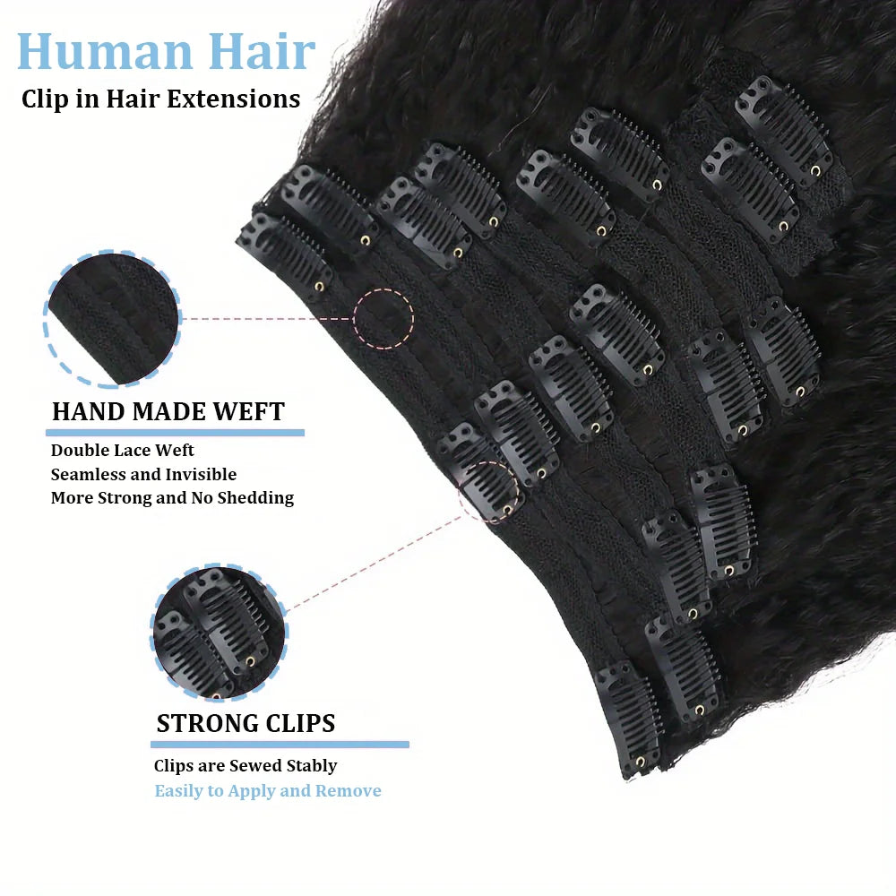 Kinky Straight Clips In Human Hair Extensions