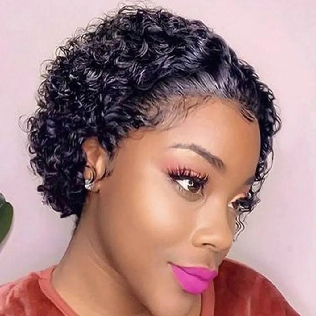 Afro Curly Pixie Bob Hd Lace Front Bob Wig