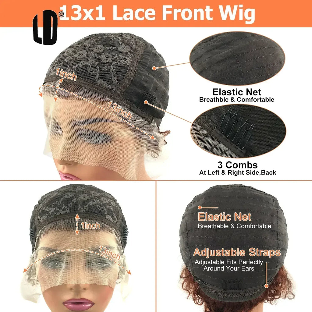 Afro Curly Pixie Bob Hd Lace Front Bob Wig