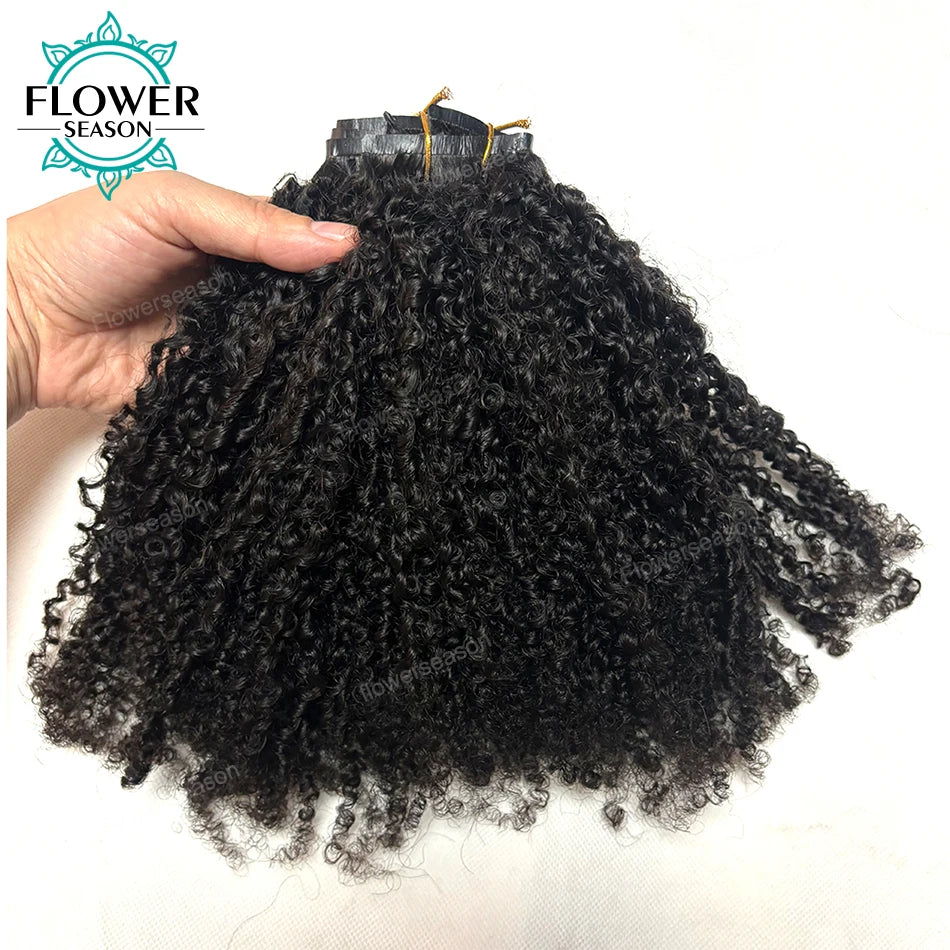 Afro Kinky Curly Seamless PU Clip ins Hair Extensions