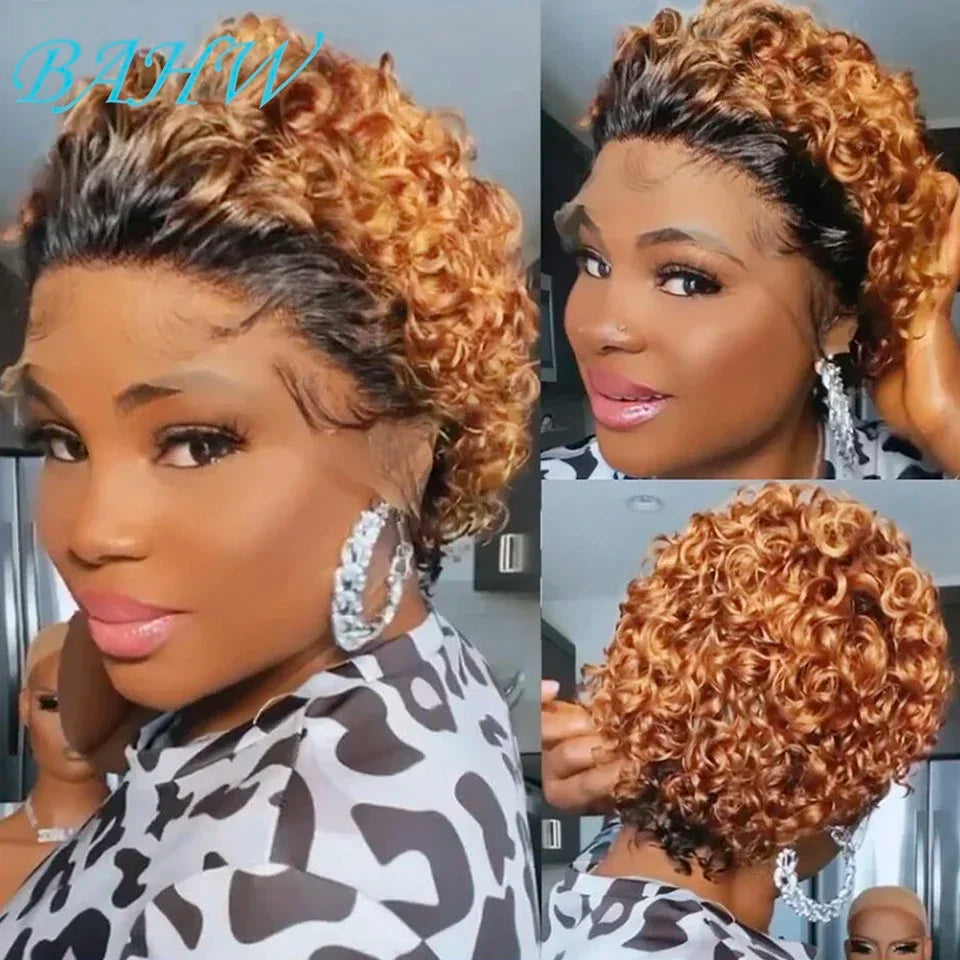Afro Curly Pixie Bob Hd Lace Front Bob Wig