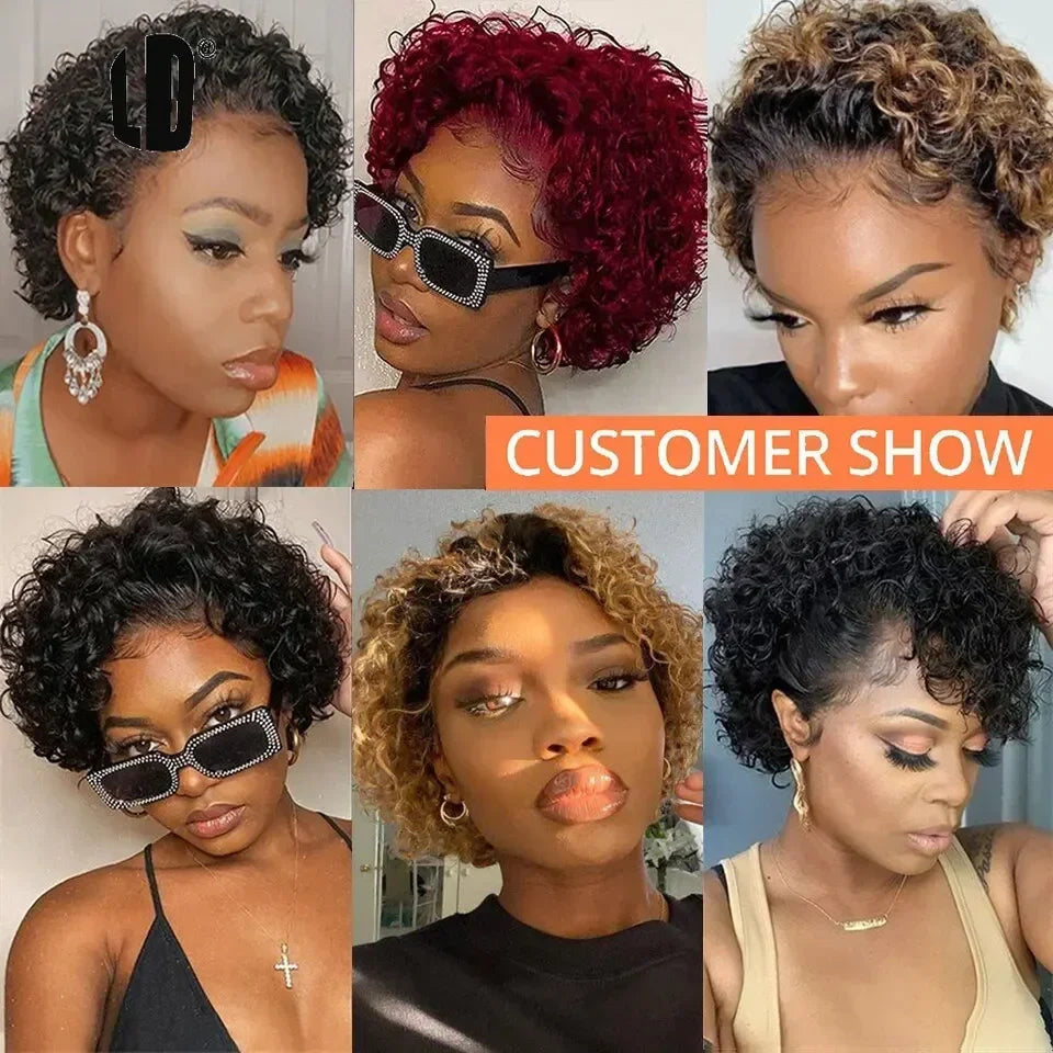 Afro Curly Pixie Bob Hd Lace Front Bob Wig