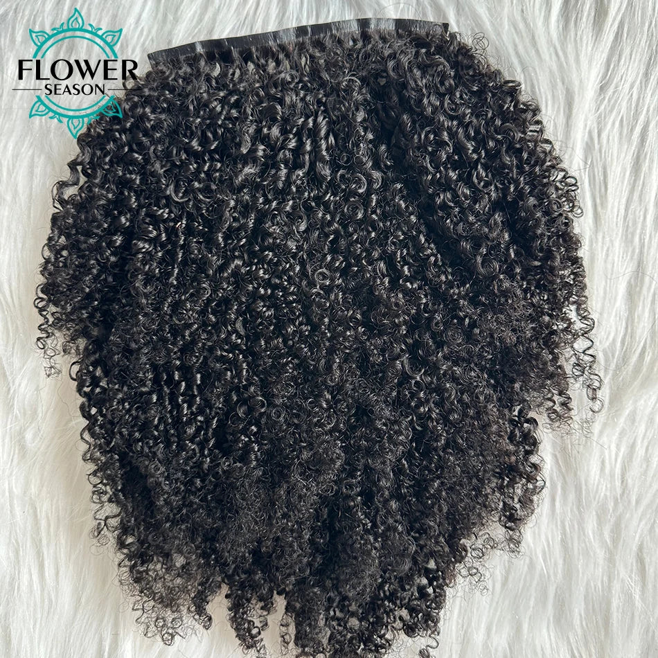 Afro Kinky Curly Seamless PU Clip ins Hair Extensions