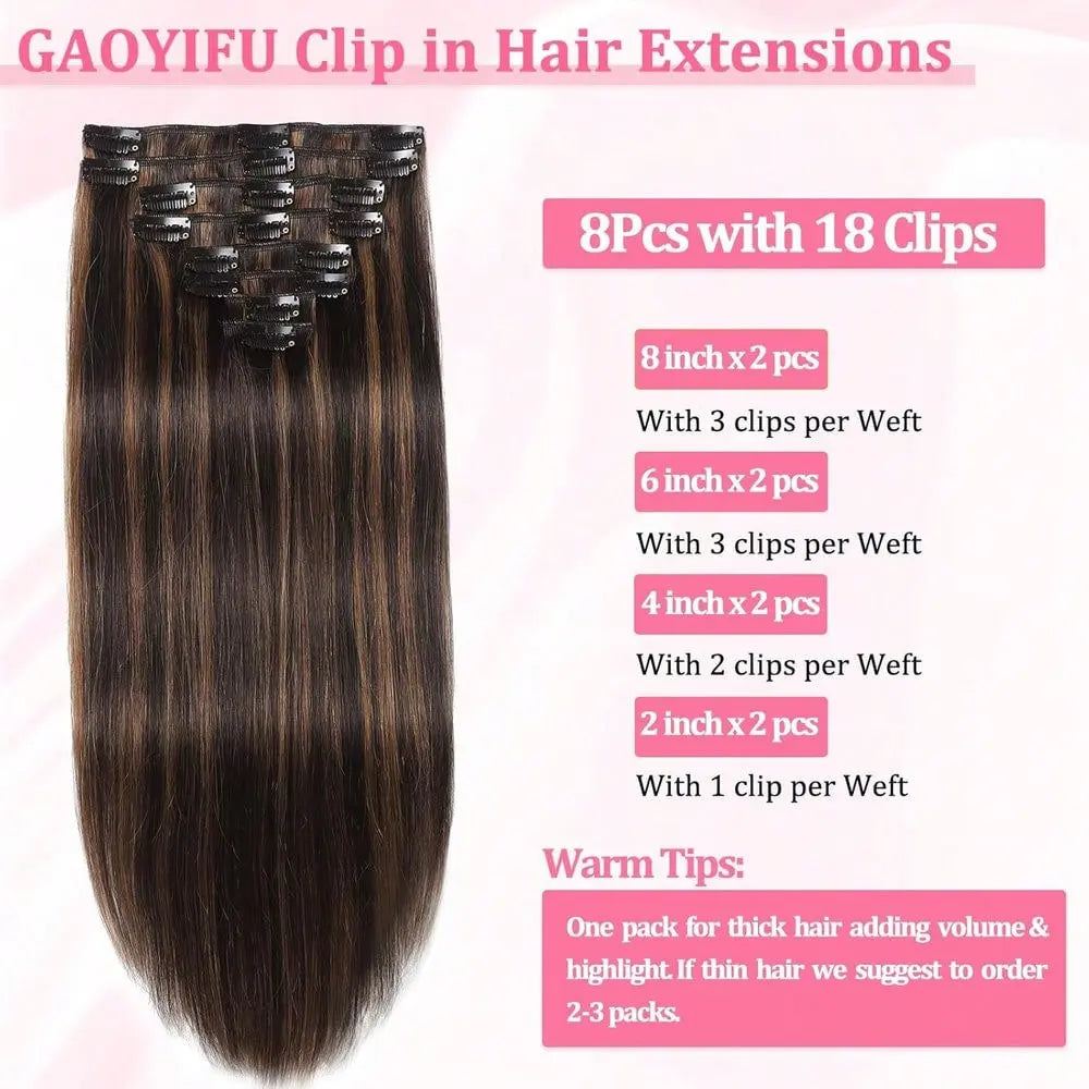 Dark Brown Highlight Clip In Hair Extensions
