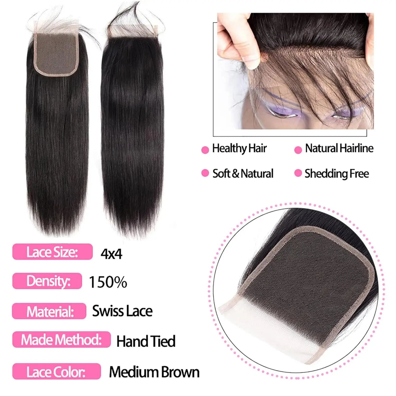 Straight Human Hair  Bundles With Closure
