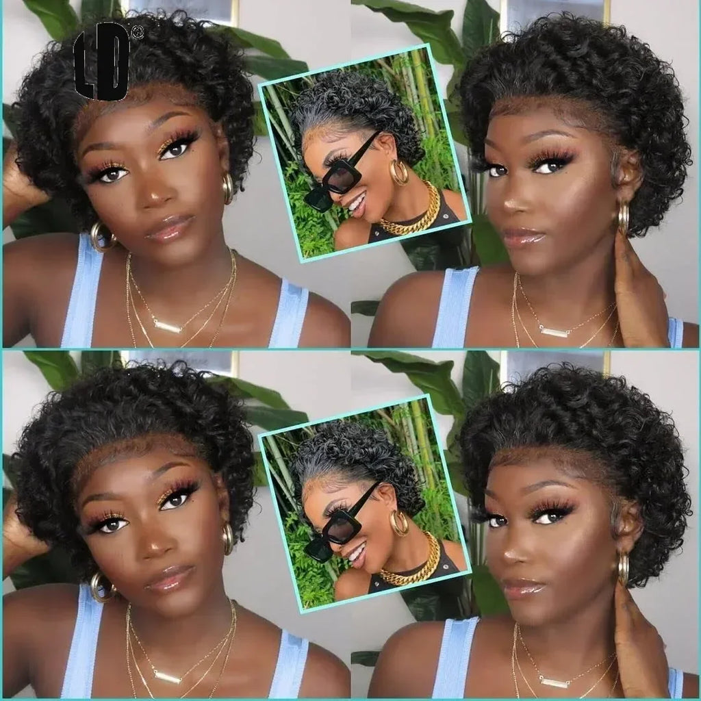 Afro Curly Pixie Bob Hd Lace Front Bob Wig