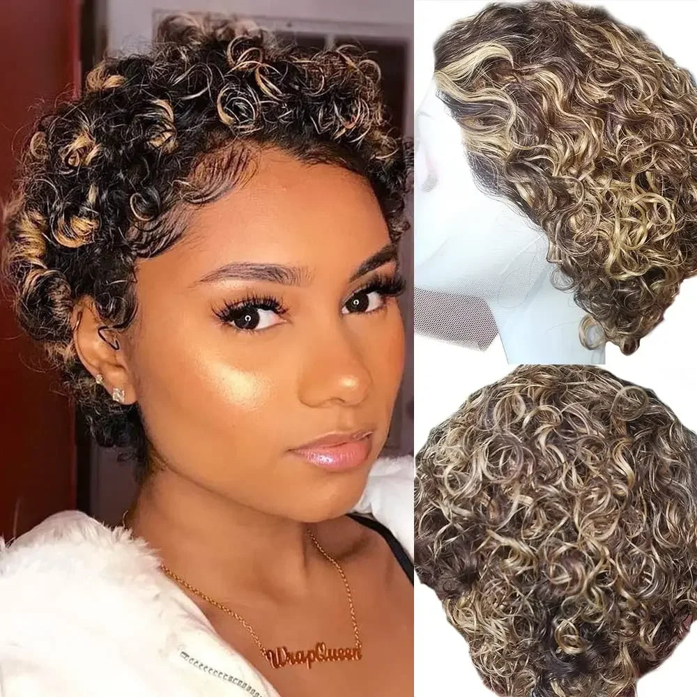 Afro Curly Pixie Bob Hd Lace Front Bob Wig