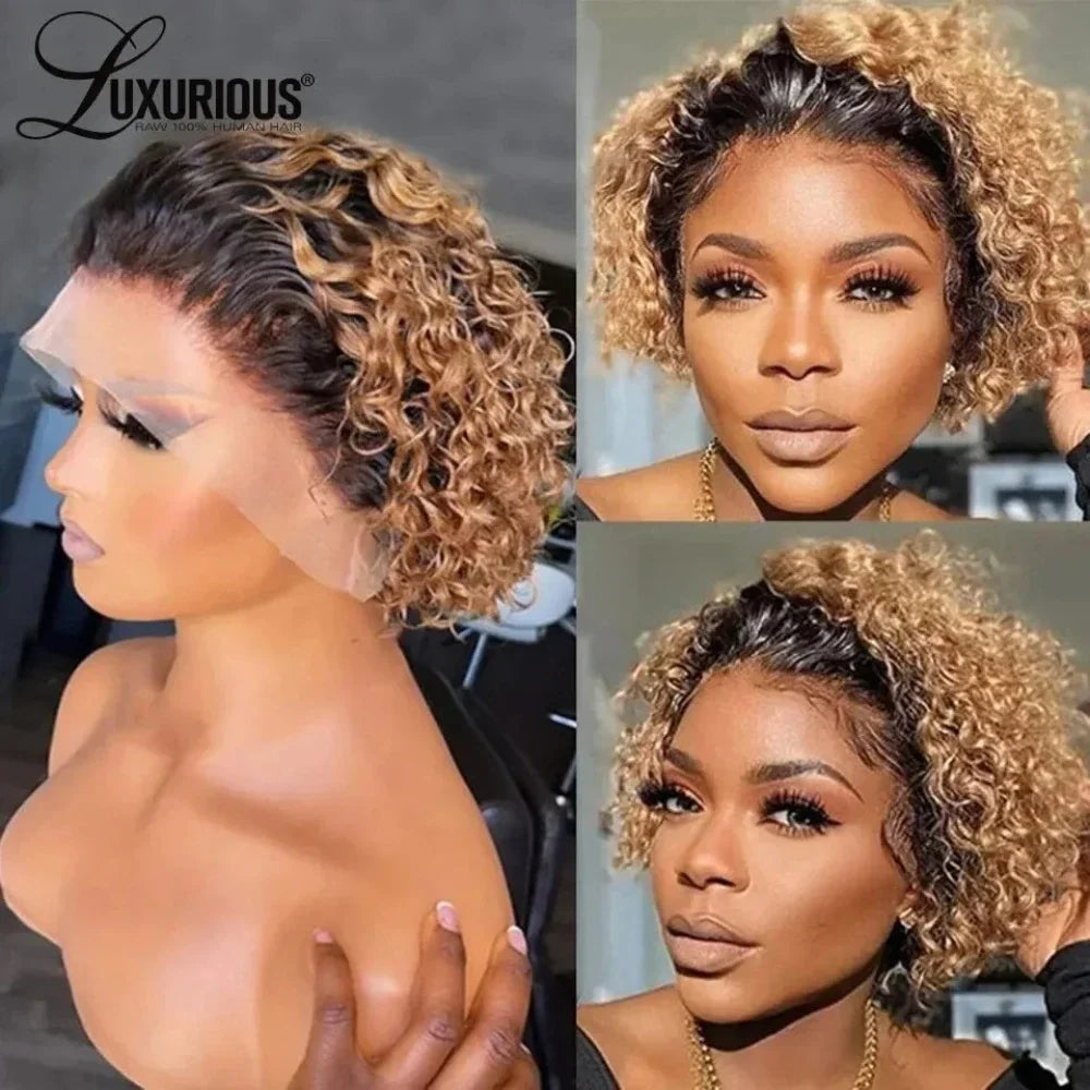 Afro Curly Pixie Bob Hd Lace Front Bob Wig