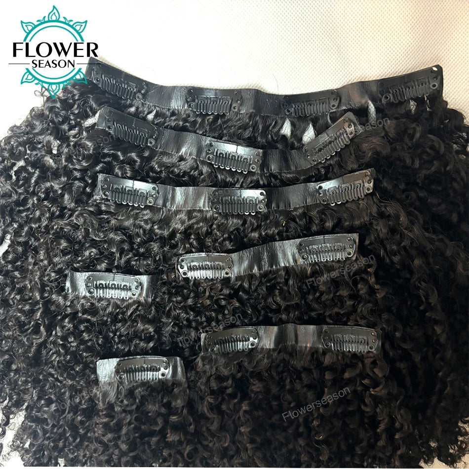 Afro Kinky Curly Seamless PU Clip ins Hair Extensions
