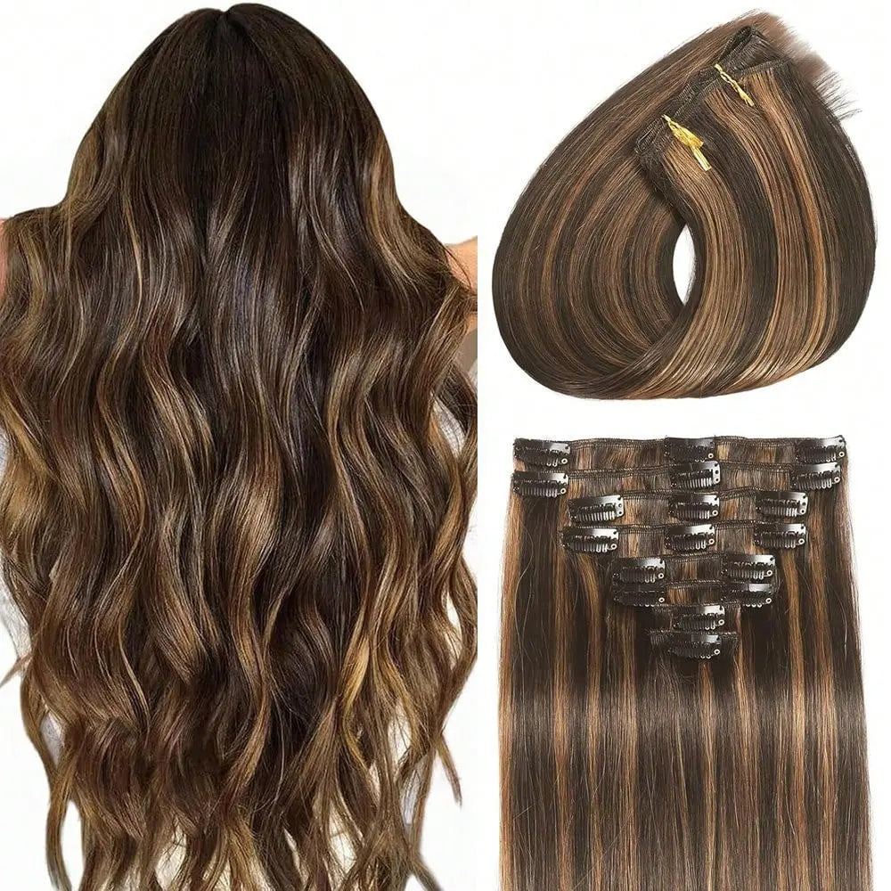 Dark Brown Highlight Clip In Hair Extensions