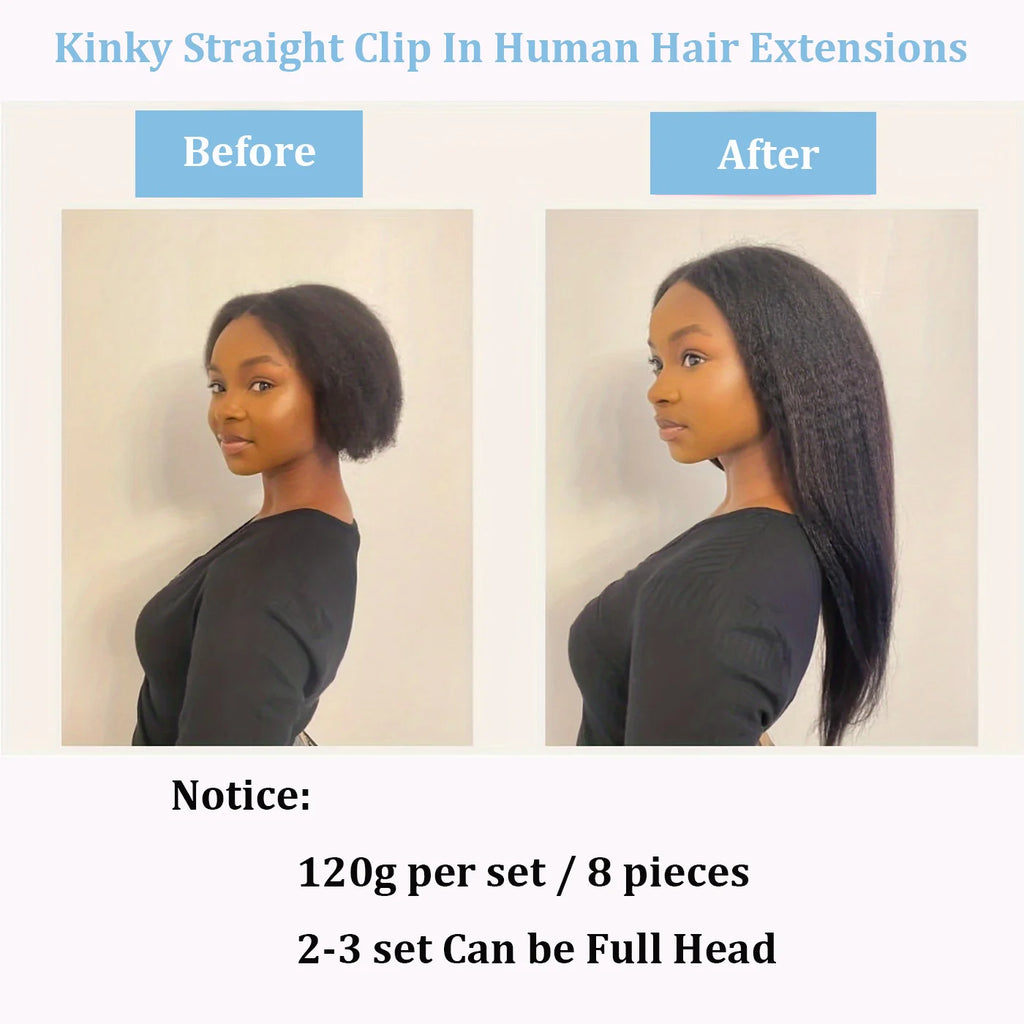 Kinky Straight Clips In Human Hair Extensions