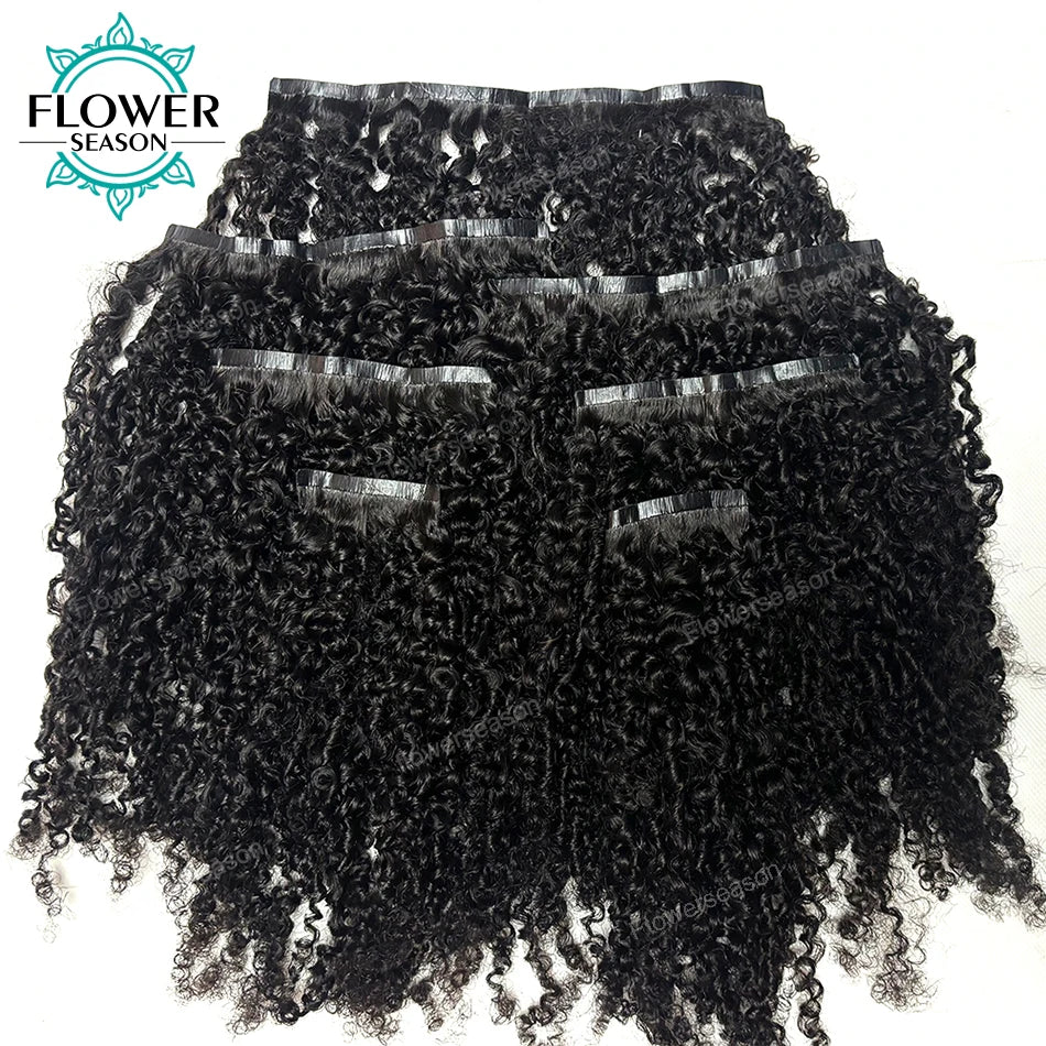 Afro Kinky Curly Seamless PU Clip ins Hair Extensions