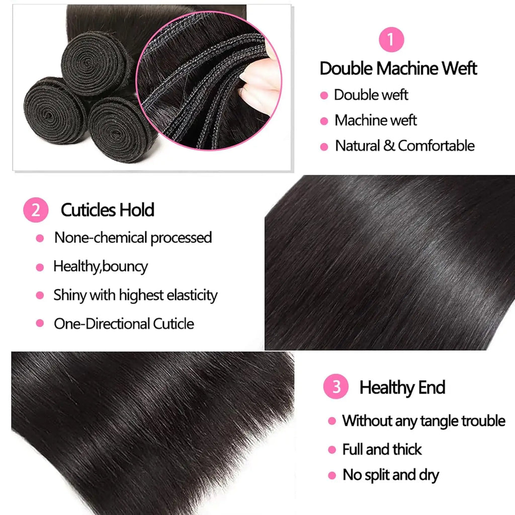 Straight Human Hair  Bundles With Closure