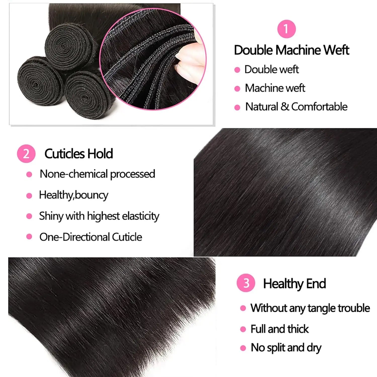 Straight Human Hair  Bundles With Closure