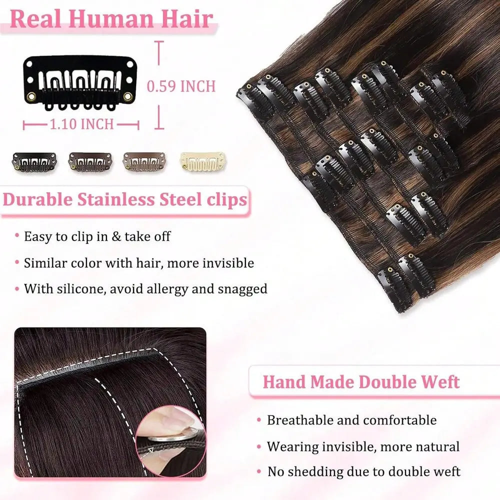 Dark Brown Highlight Clip In Hair Extensions